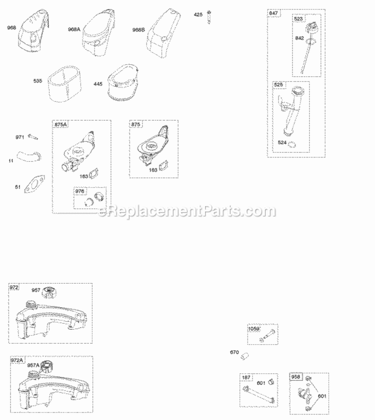 Air Cleaner Fuel Supply Lubrication Diagram and Parts List for 100602-0137-B1  Briggs and Stratton Engine